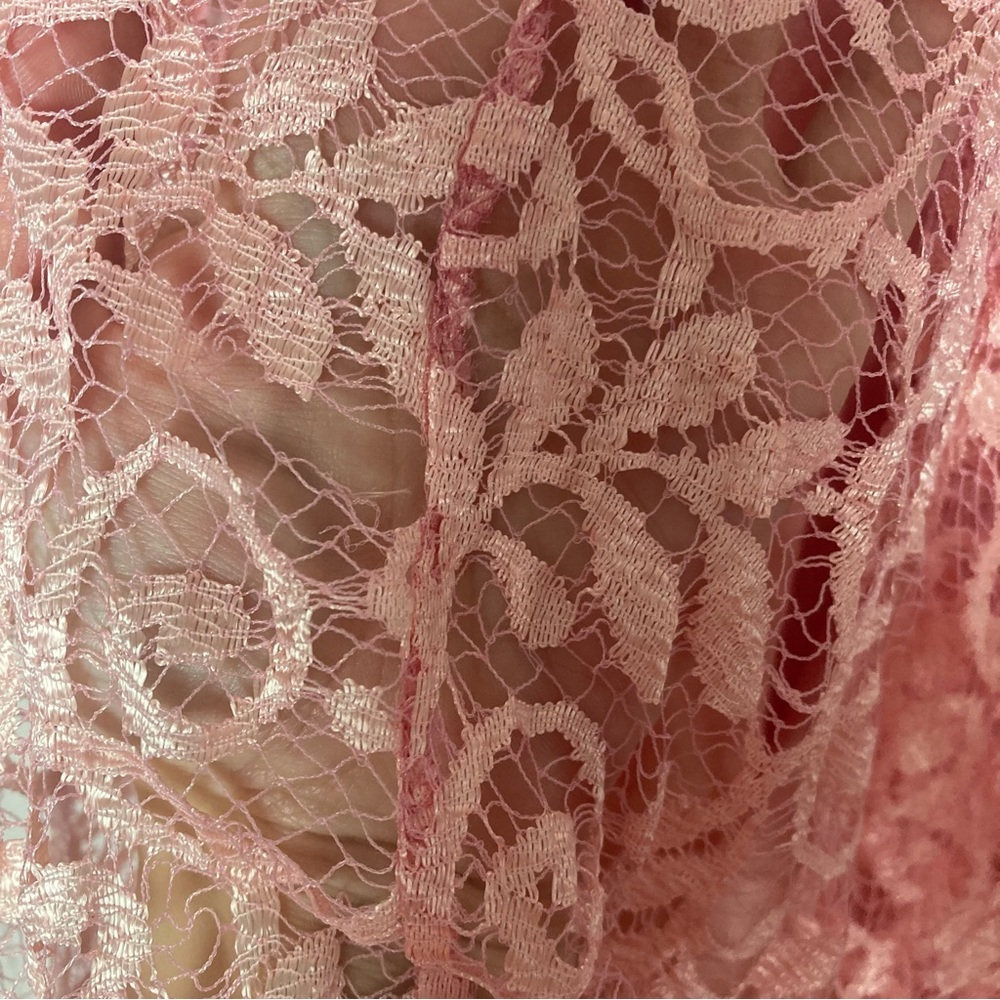 Vintage JCPenney Girls Dress Sz 7 Shiny Pink Satin Lace Long Sleeve USA Flaws - Picture 11 of 12